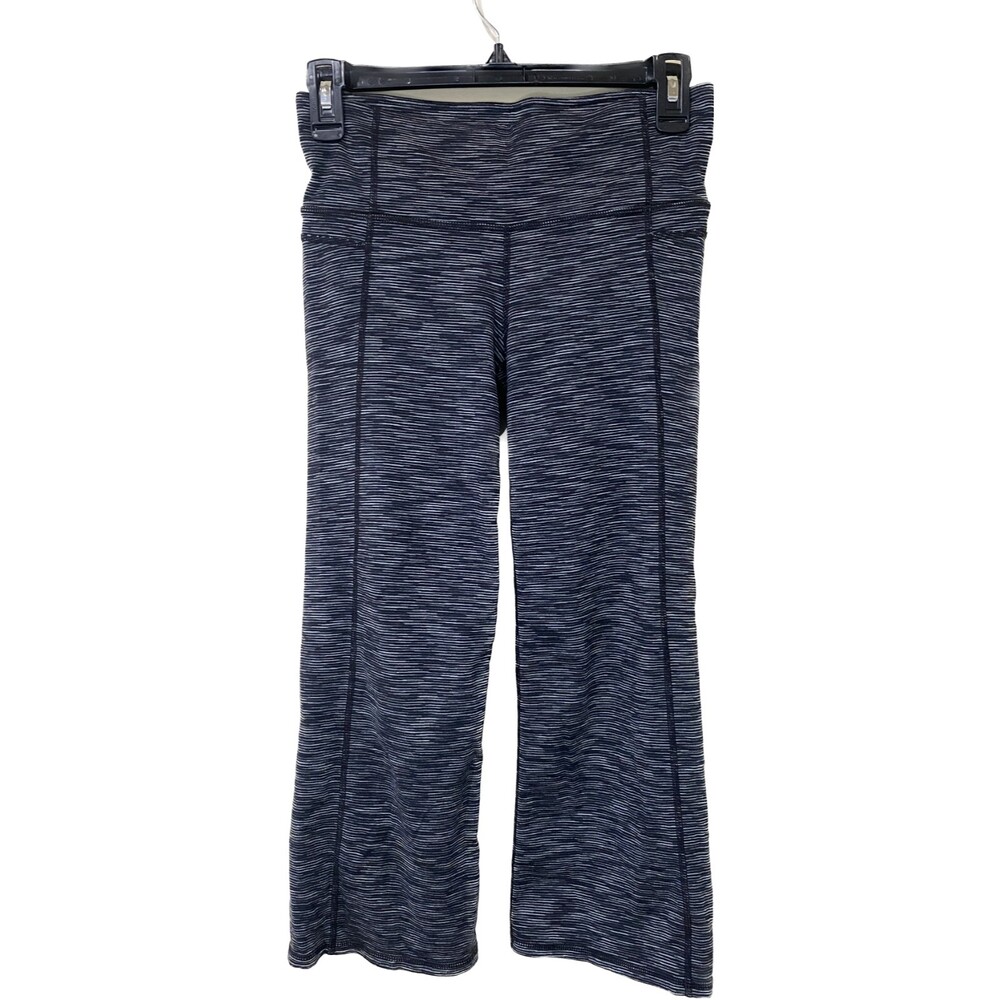 Athleta Women's Power Up Slit Back Black Stripe Yoga Capri Leggings Small